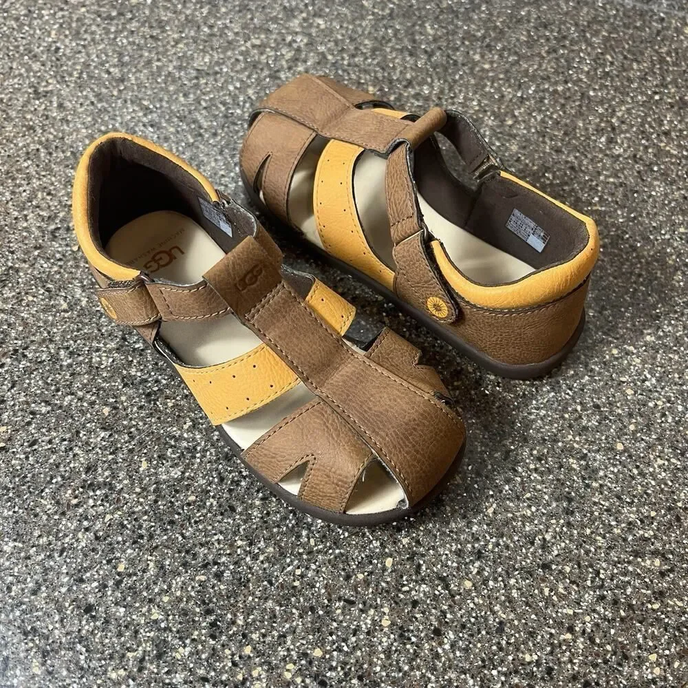 UGG Fisherman Sandal Little Kids 12 Summer Comfort Casual Brown/Yellow Synthetic